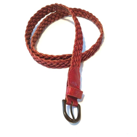 Unbranded Accessories - Genuine Braided Leather Belt Large Women's Red Thin 38 1/2" Length 7/8" Wide